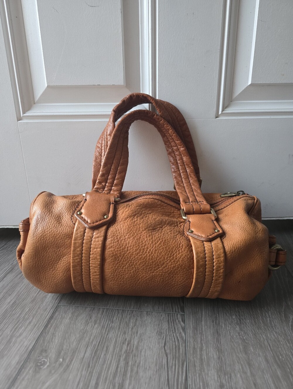 Marc by Marc Jacobs Tan Pebbled Leather Barrel Satchel Turnlock Shoulder Bag Boh